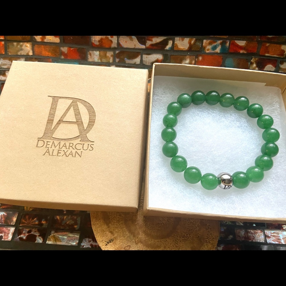 DeMarcus Alexan 10mm Indian Jade Stone Bracelet